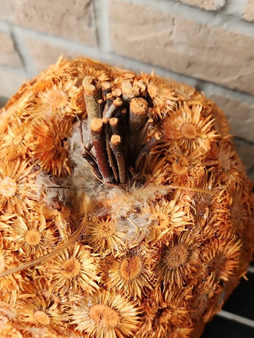 Orange Dried Flower Pumpkin Accent by
